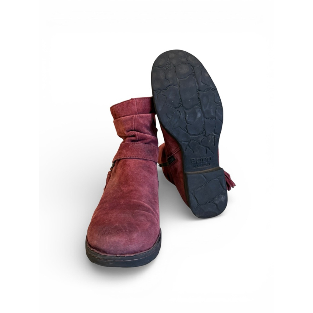 Born Women’s Burgundy Suede Ankle Boots Tassel O-Ring Strap Size 9M - Picture 6 of 8